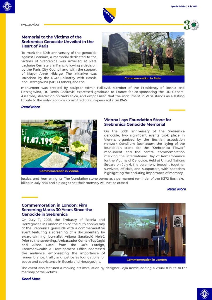 Our Work Featured in MFA Bulletin: Advancing Remembrance and Peacebuilding on the 30th Anniversary of the Srebrenica Genocide 11 MFA BiH Newsletter _SPECIAL EDITION_page-0006